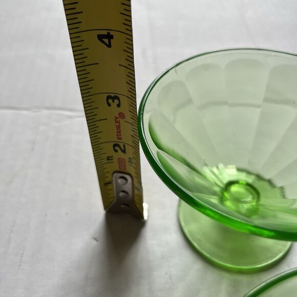 Federal Green Glass 1930'S URANIUM 4 Lot DEPRESSION Footed Sherbet Dessert READ - Picture 7 of 9
